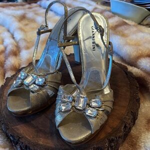 Gianni Bini Metallic Gold Heels with Crystal Accents Size 10 M